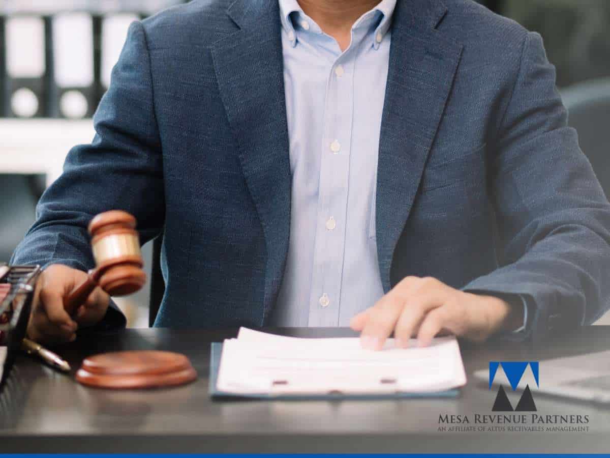 Judge reviewing documents related to Debt Collection Automation